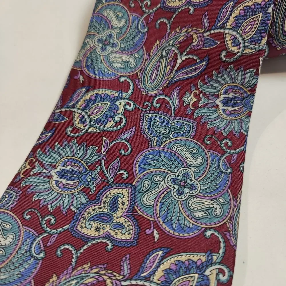 Set of 2 Vtg 80s 90s Christian Dior 100% Silk Ties USA Made Brown Purple Paisley